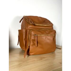 Omanmoli Brown Vegan Leather Diaper Backpack Multi Pocket Baby Bag